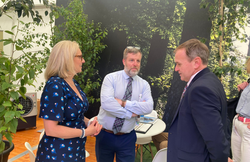 Photo of Rachael Hamilton MSP with George Eustice MP, Secretary of State for the Environment, Food & Rural Affairs, and Finlay Carson MSP, Convener of the Scottish Parliament’s Rural Affairs Committee